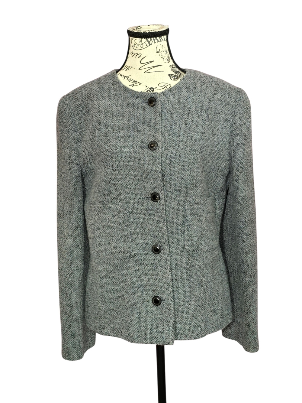 Joan & David Grey Round-Neck Button Blazer Size 10 Italy Quiet Luxury